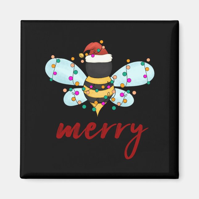 Bee Merry Christmas Bee In Santa Hat Cute Merry Xm Magnet (Framsidan)