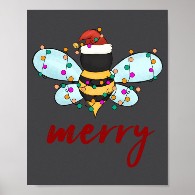 Bee Merry Christmas Bee In Santa Hat Cute Merry Xm Poster (Framsidan)