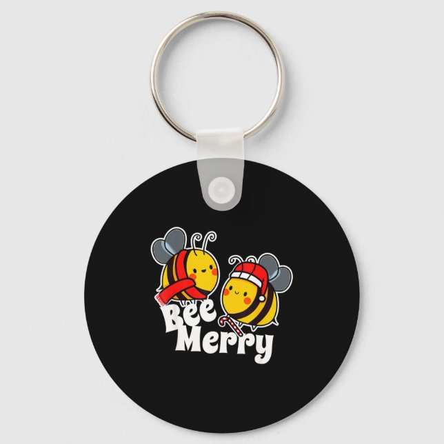 Bee Merry _ Cute Honey Bees Santa Claus _ Christma Nyckelring (Framsida)