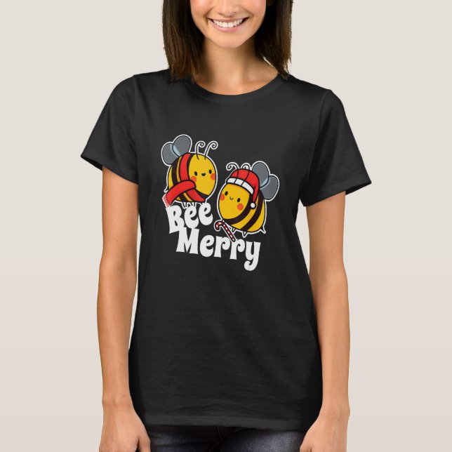 Bee Merry Cute Honungsbin Jultomten jul T Shirt (Framsida)
