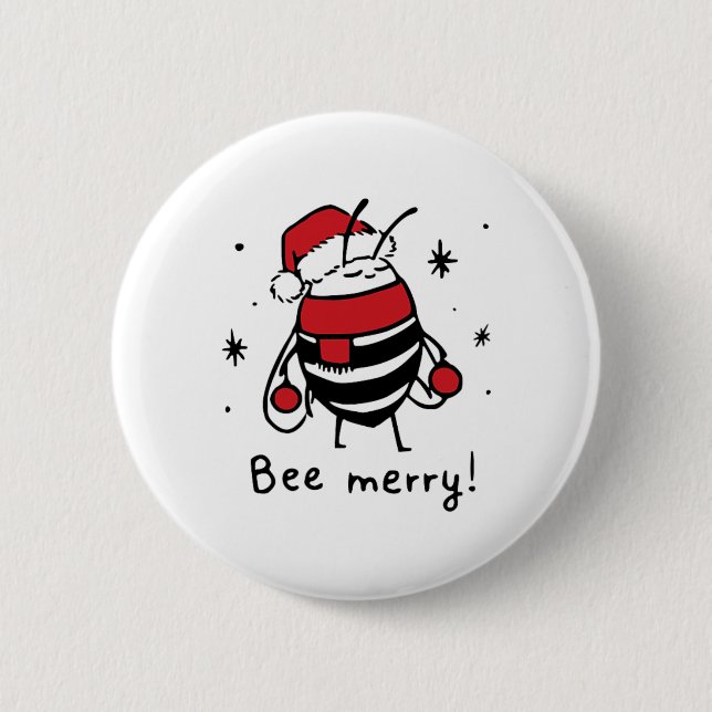 Bee Merry Funny jul Gift Bee Älskare Knapp (Framsida)