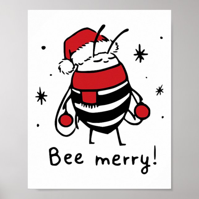 Bee Merry Funny jul Gift Bee Älskare Poster (Framsidan)
