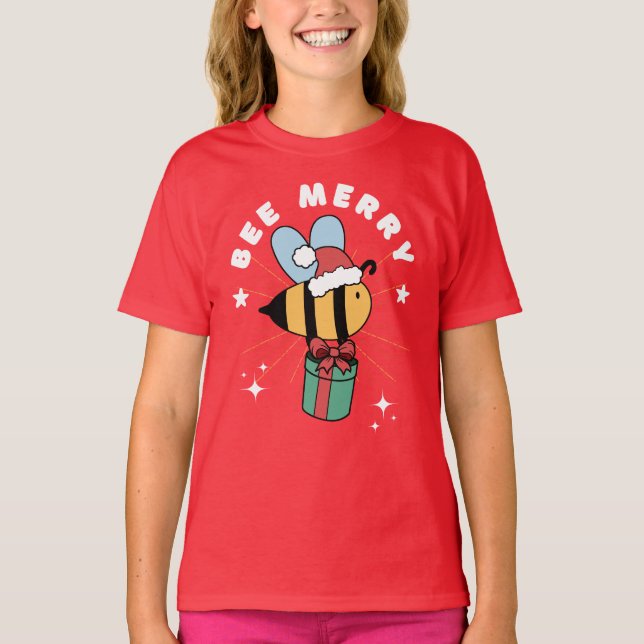 BEE MERRY FUNNY SANTA CHRISTMAS HELPER T SHIRT (Framsida)