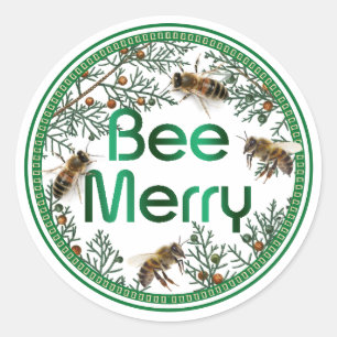 Bee Merry Honeybee Helgdag Sticker Runt Klistermärke