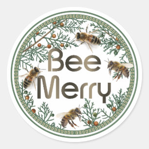 Bee Merry Honeybee jul Helgdag Sticker Runt Klistermärke