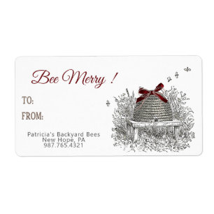 Bee Merry Honung Gift-etikett Red Bow Skep jul Fraktsedel