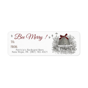 Bee Merry Honung Gift-etikett Red Bow Skep jul Returadress Etikett
