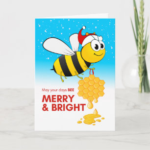 Bee Merry och Bright Cute Bee med honung Ornament Kort