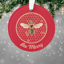 Bee Merry-Royalet Bee and Honeycomb on Red