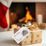 Bee Merry Vintage Skep med Red Bow Gift Märkre Presentetikett<br><div class="desc">Bee Merry! Använda den här presentartikeln som en säljfrämjande märkre för att binda runt burk och bivaxljus så att dina kunder kan fylla dem och ge dem till vänner och familj.</div>