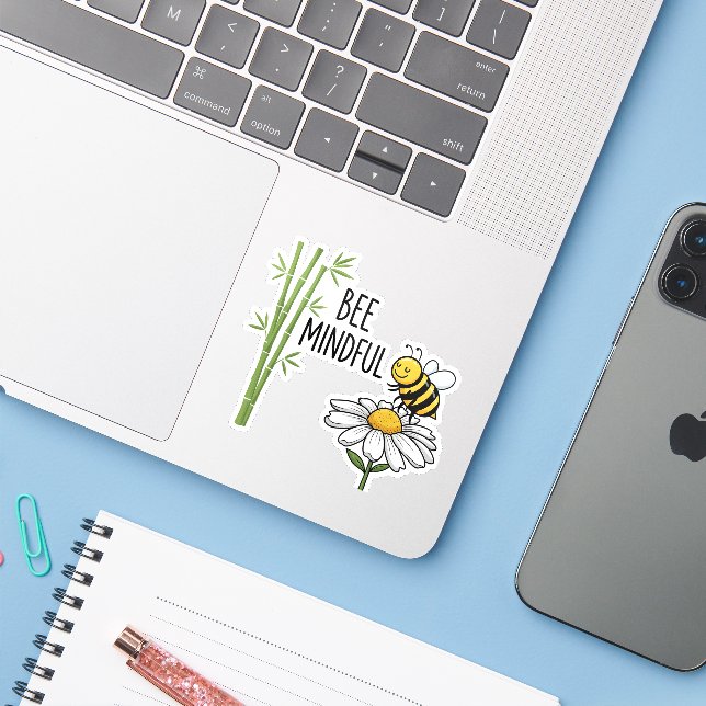 Bee Mindful Sticker Klistermärken (Laptop med iPhone)