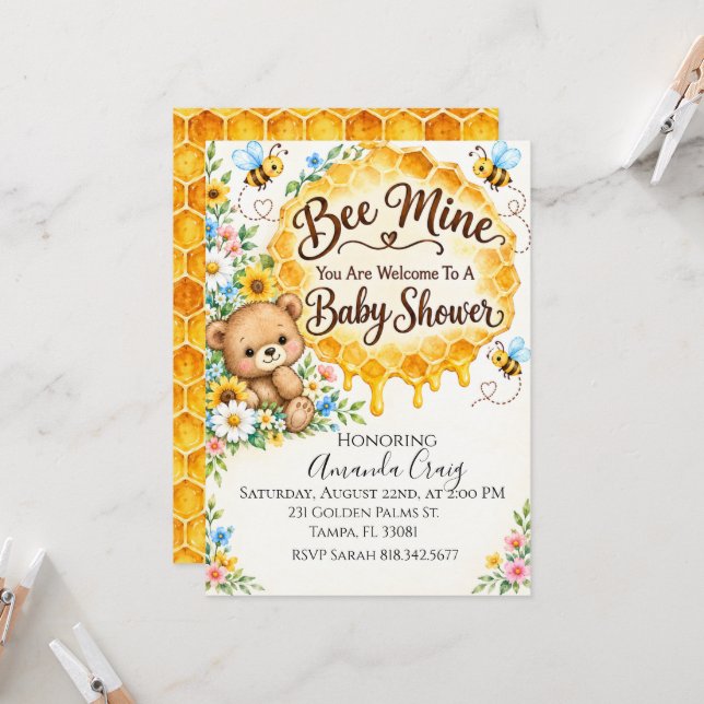 Bee Mine Baby Shower Inbjudan  (Fram/Back In Situ)