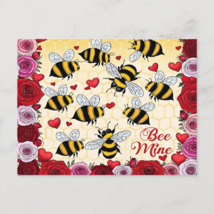 Bee Mine Blommigt Kärlek Ram Helg Vykort