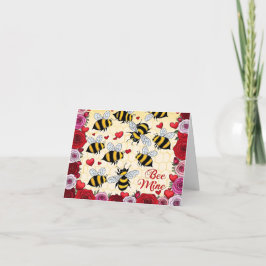 Bee Mine Blommigt Kärlek Ram Helgkort