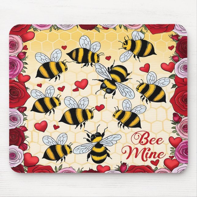 Bee Mine Blommigt Kärlek Ram Musmatta (Framsidan)