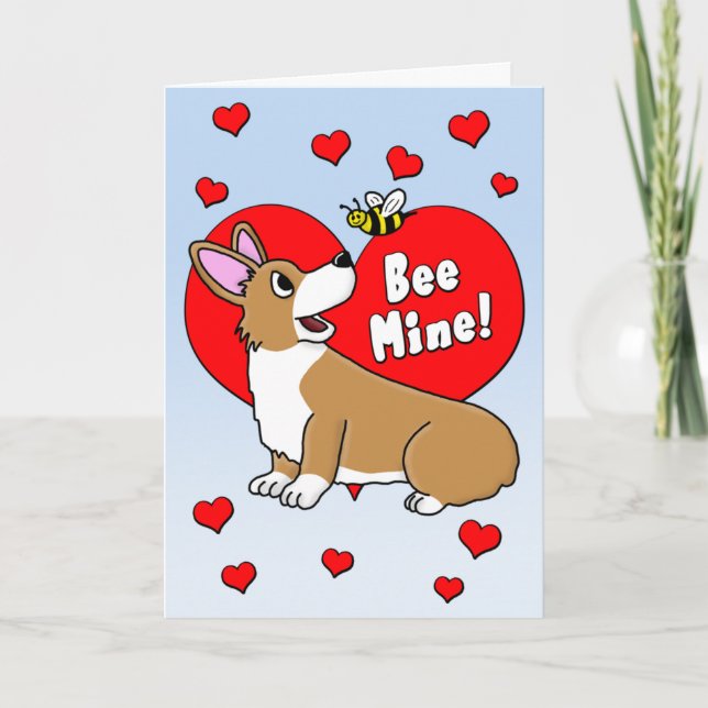 Bee Mine Corgi Valentine Day Card Helgkort (Framsida)
