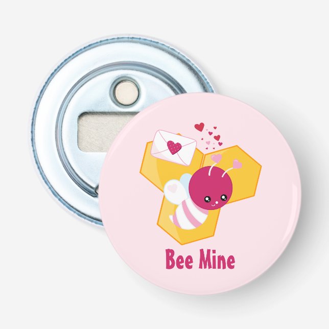 Bee Mine Cute Bee med Rosa Valentine Hearts Flasköppnare (Framsidan)