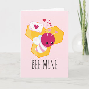 Bee Mine Cute Bee med Rosa Valentine Hearts Kort