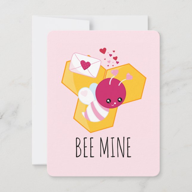 Bee Mine Cute Bee med Valentine Hearts Julkort (Framsida)