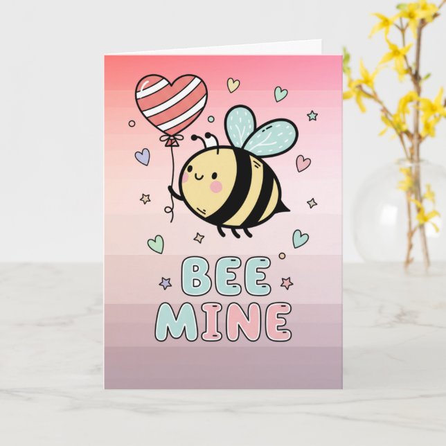 Bee Mine! Cute Bee Valentines Day Greeting Kort (Gul blomma)