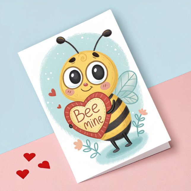 Bee Mine Cute Bee Valentines day Helgkort (Skapare uppladdad)
