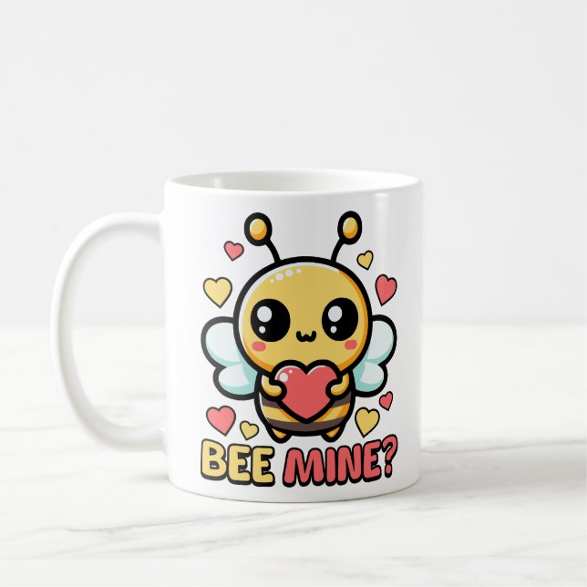 Bee Mine! Cute Bumble Be Pun-Tecknad Kaffemugg (Vänster)