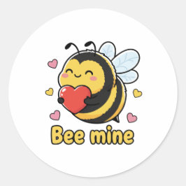 Bee Mine Cute Chubby Bumblebee Valentine Pun  Runt Klistermärke
