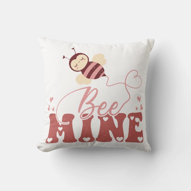 Bee Mine Cute Valentine Day Bee Kudde (Framsida)