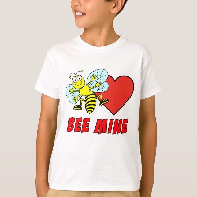 Bee Mine Cute Valentine Tecknad T-shirt (Framsida)