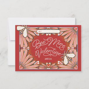 Bee Mine Flowers Rosa Red Classroom Valentine Card Inbjudningar