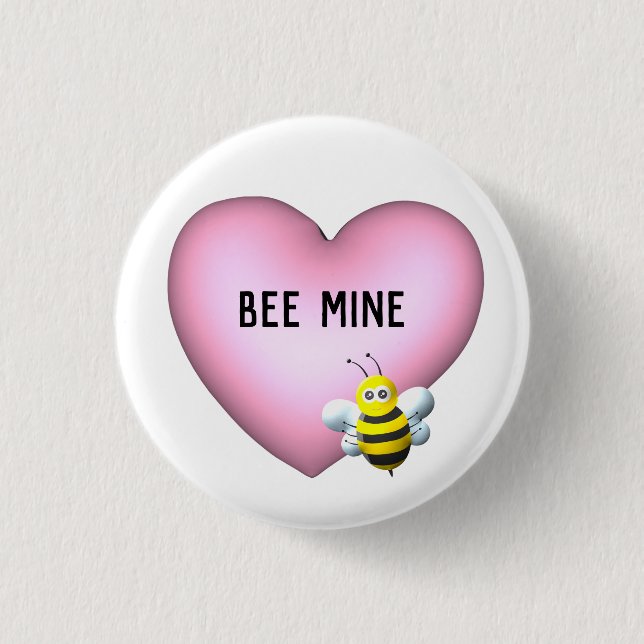 Bee Mine Fuzzy Bumblebee med Rosa Puffy Heart Knapp (Framsida)