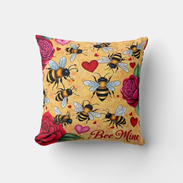 Bee Mine Golden Honung Kärlek Kudde (Framsida)