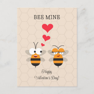 Bee Mine Honeybee Cute Valentine Day Helg Vykort
