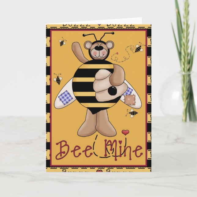 Bee Mine Honung Bear Valentine Day Card d1 Helgkort (Framsida)