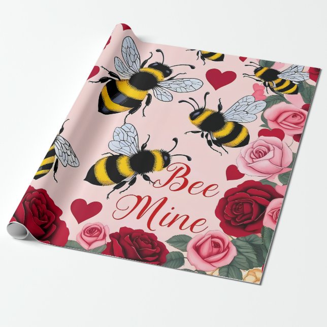 Bee Mine Kärlek Buzz Design Presentpapper (Utrullad)