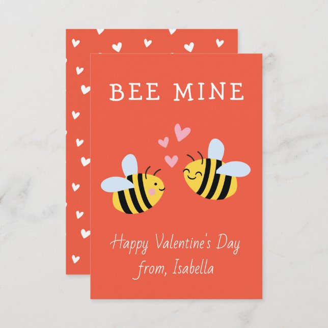 BEE MINE Klassrumsvalentin Röd notkortsidé Tack Kort (Fram/baksida)