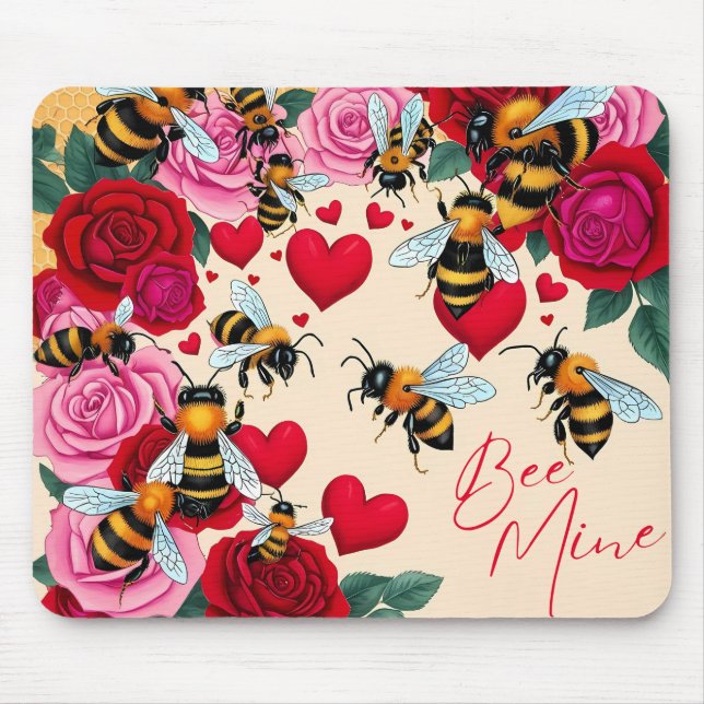 Bee Mine Romantic Blommigt Design Musmatta (Framsidan)