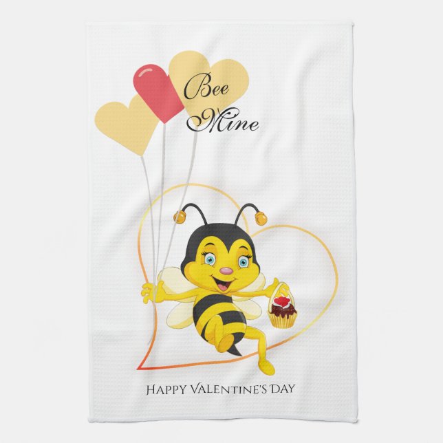Bee Mine Valentine Day Bee Tecknad Kökshandduk (Vertikal)