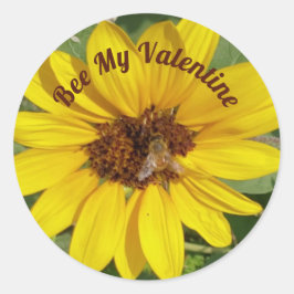 Bee mitt Alla hjärtans foto av Bee på solros Runt Klistermärke