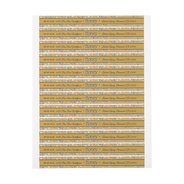 Bee Mönster Golden Amber Blommigt Honung Burk Etikettband (Ark)