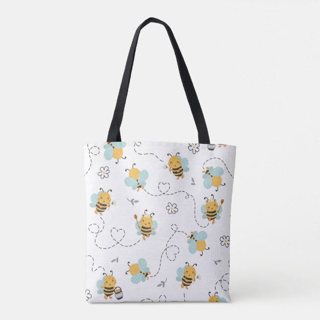 Bee Mönster Tote Bag - lekfull honeybee Tygkasse (Baksida)