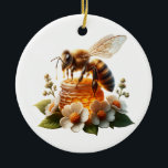 Bee My Honung | Sweet Romantic Gift Julgransprydnad Keramik<br><div class="desc">Cute honeybee på blommor och honung. Romantiskt citat: "Bee my honey". Vattenfärgsai konst för Alla hjärtans dag.</div>