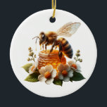 Bee My Honung | Sweet Romantic Gift Julgransprydnad Keramik<br><div class="desc">Cute honeybee på blommor och honung. Romantiskt citat: "Bee my honey". Vattenfärgsai konst för Alla hjärtans dag.</div>