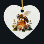Bee My Honung | Sweet Romantic Gift Julgransprydnad Keramik<br><div class="desc">Cute honeybee på blommor och honung. Romantiskt citat: "Bee my honey". Vattenfärgsai konst för Alla hjärtans dag.</div>