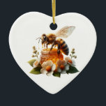 Bee My Honung | Sweet Romantic Gift Julgransprydnad Keramik<br><div class="desc">Cute honeybee på blommor och honung. Romantiskt citat: "Bee my honey". Vattenfärgsai konst för Alla hjärtans dag.</div>