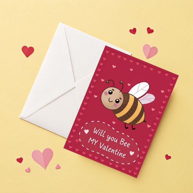 "Bee my Valentine Cute Valentines day" Helgkort (Skapare uppladdad)