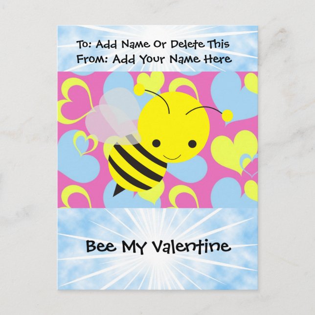 Bee My Valentine Helg Vykort (Framsida)