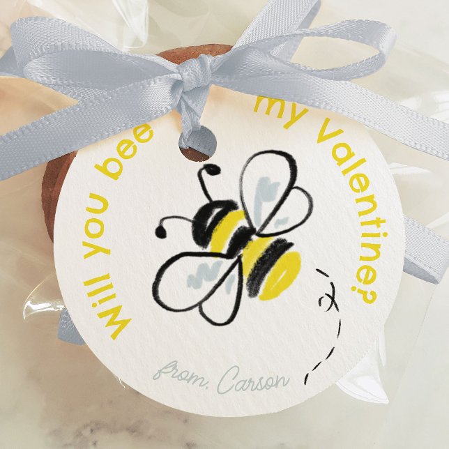 Bee My Valentine Illustrated Classroom Valentine Gåvor Etiketter (Bee My Valentine Illustrated Classroom Valentine Favor Tags)