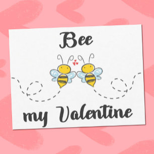 "Bee my Valentine" pun från ord med söta bin Vykort