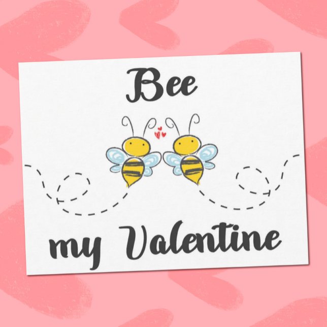 "Bee my Valentine" pun från ord med söta bin Vykort (Skapare uppladdad)